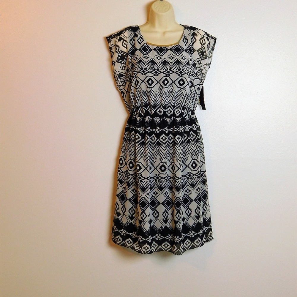 AB Studio Coastal Cowgirl Dress S Tribal Print Chiffon Black Boho Southwestern
